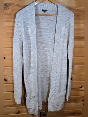 Express Cardigan Long Sweater Open Front Pockets Heathered Oatmeal Womens Large